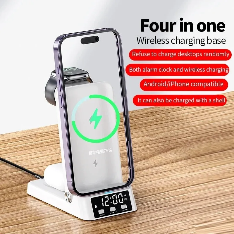 15W 4 In 1 Wireless Charger Stand For iPhone Samsung Watch Airpods