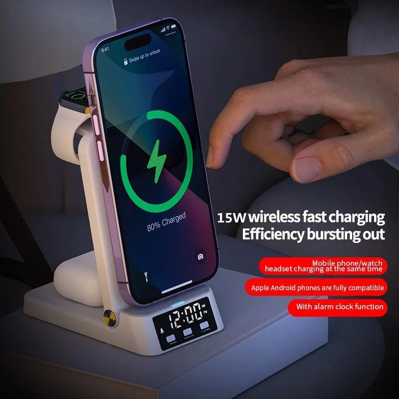 15W 4 In 1 Wireless Charger Stand For iPhone Samsung Watch Airpods