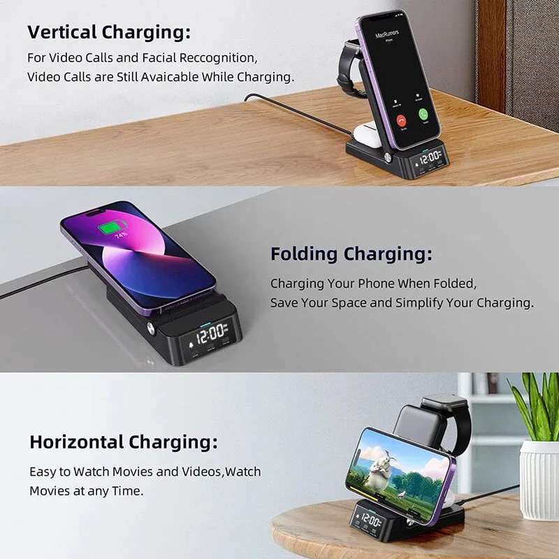 15W 4 In 1 Wireless Charger Stand For iPhone Samsung Watch Airpods