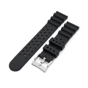 18mm, 20mm or 22mm Quick Release Black Diver FKM Rubber Strap, Brushed