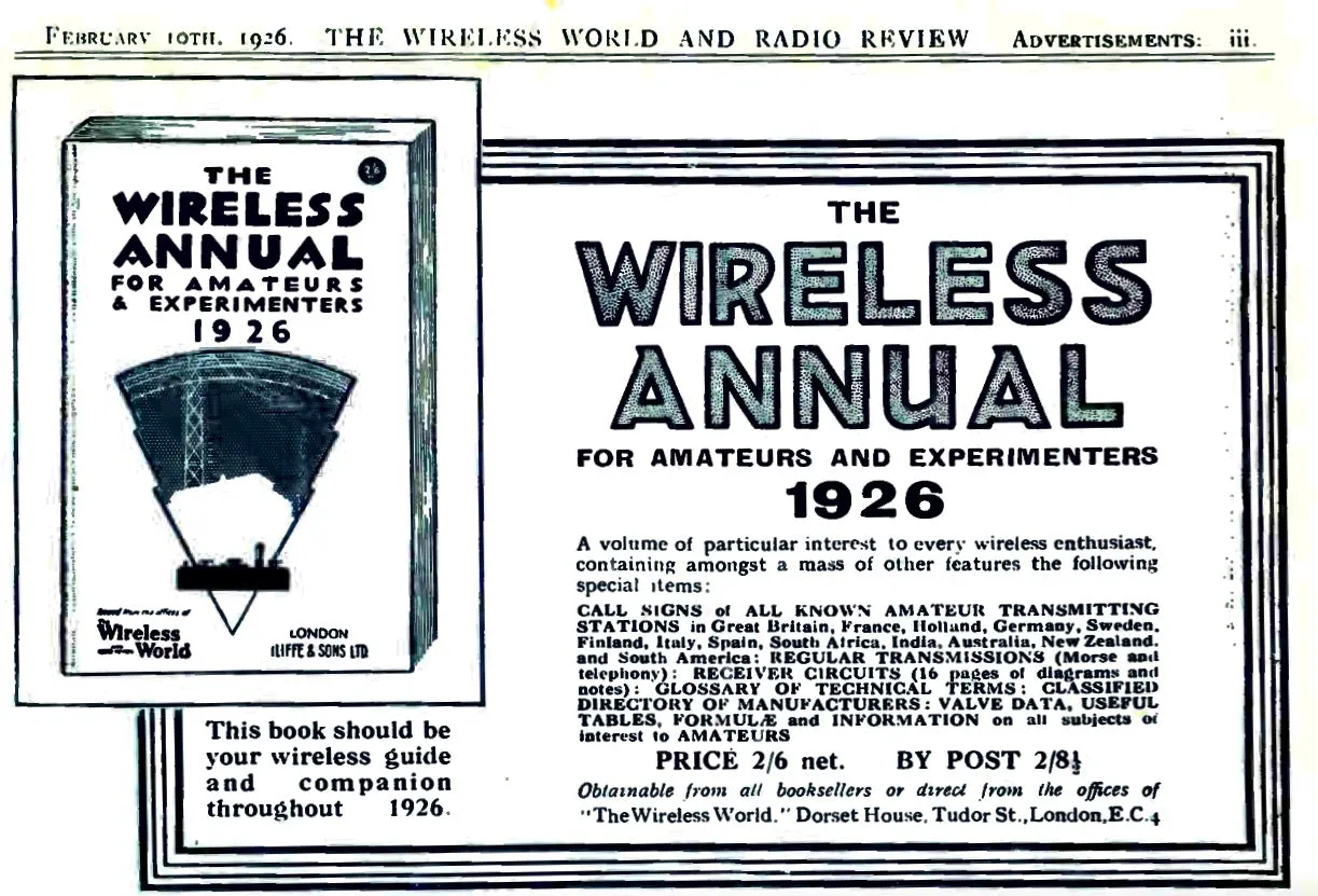 1926 The Wireless Annual For Amateur Experimenters By The Wireless World