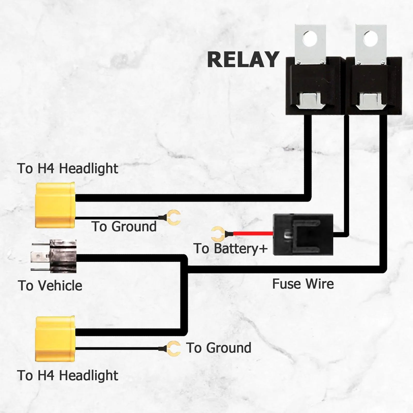 2 Leads H4 LED Headlight Brightness Intensifier Wiring Harness, 9003 Headlight Relay Harness Kit with Fuse for 5x7 7x6 H6054 6054 Headlight