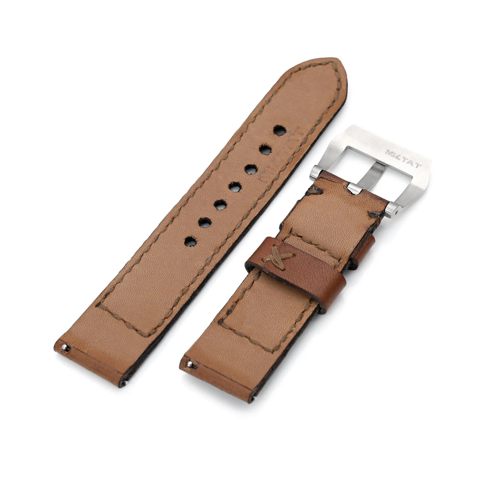 22mm Gunny X MT '74' Brown Handmade Quick Release Leather Watch Strap #73