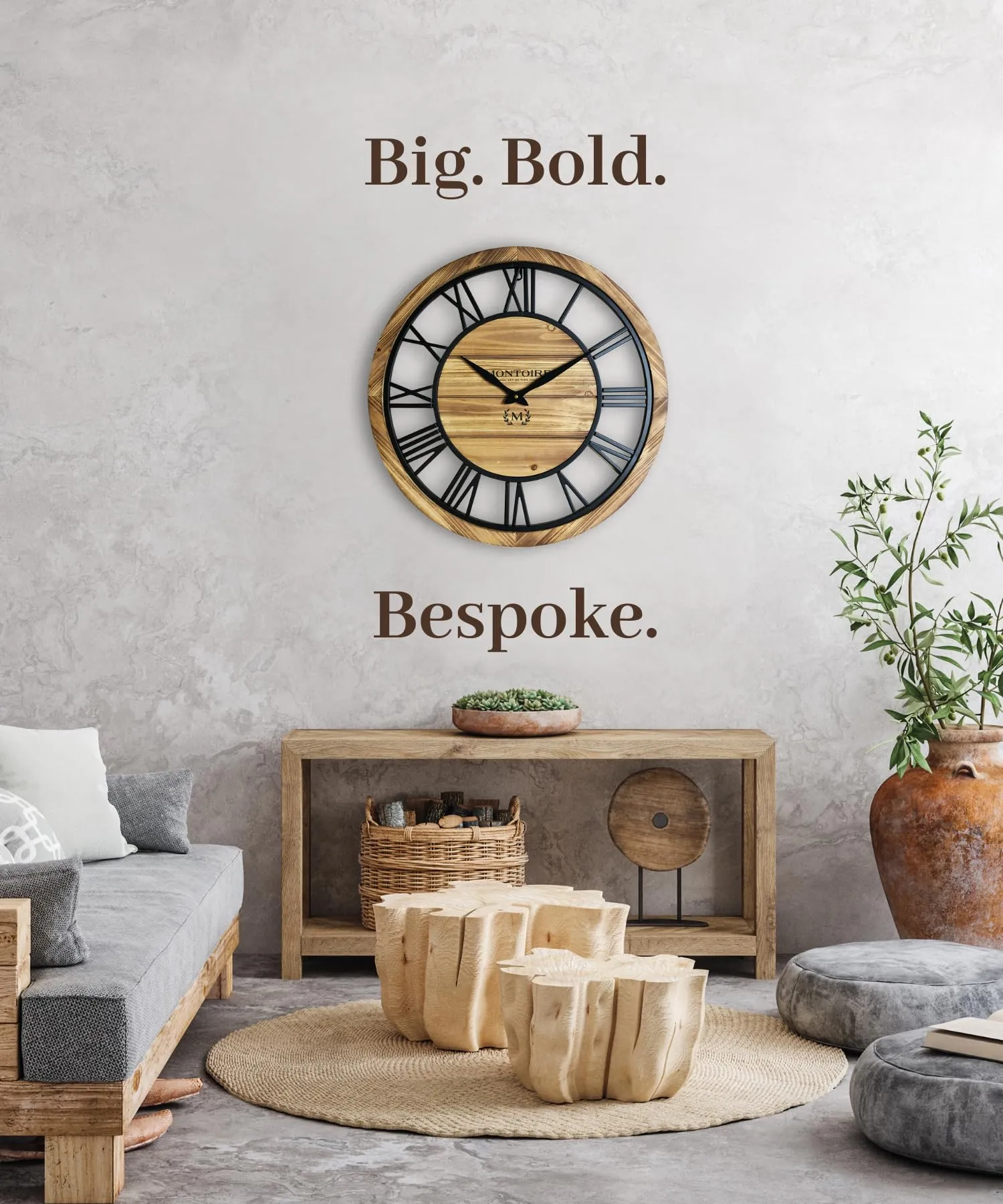 24 Inch Rustic Farmhouse Wall Clock with Roman Numerals