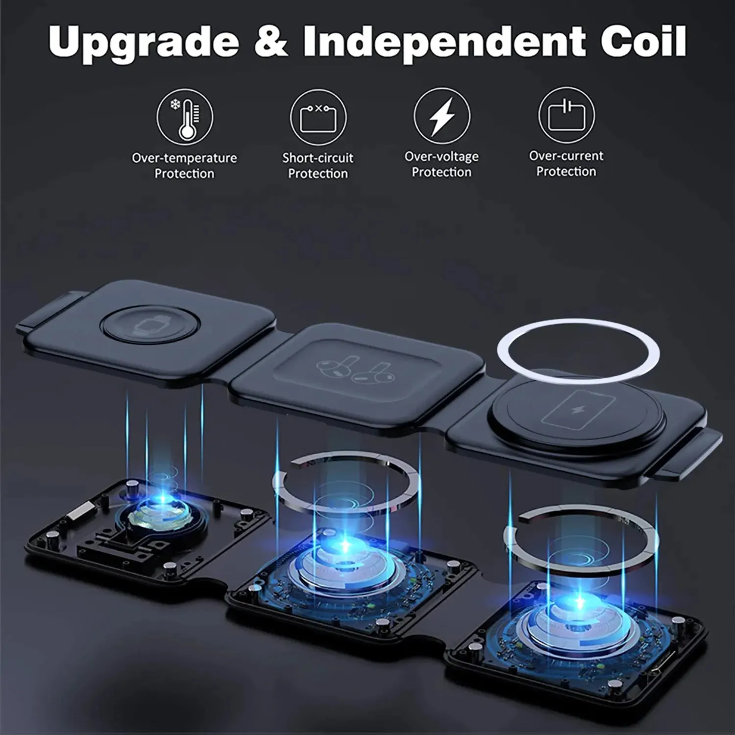 3 In 1 Magnetic Wireless Charger Pad Foldable Phone Chargers Stand Dock for iPhone 15 14 13 12 IWatch 8 7 Fast Charging Station