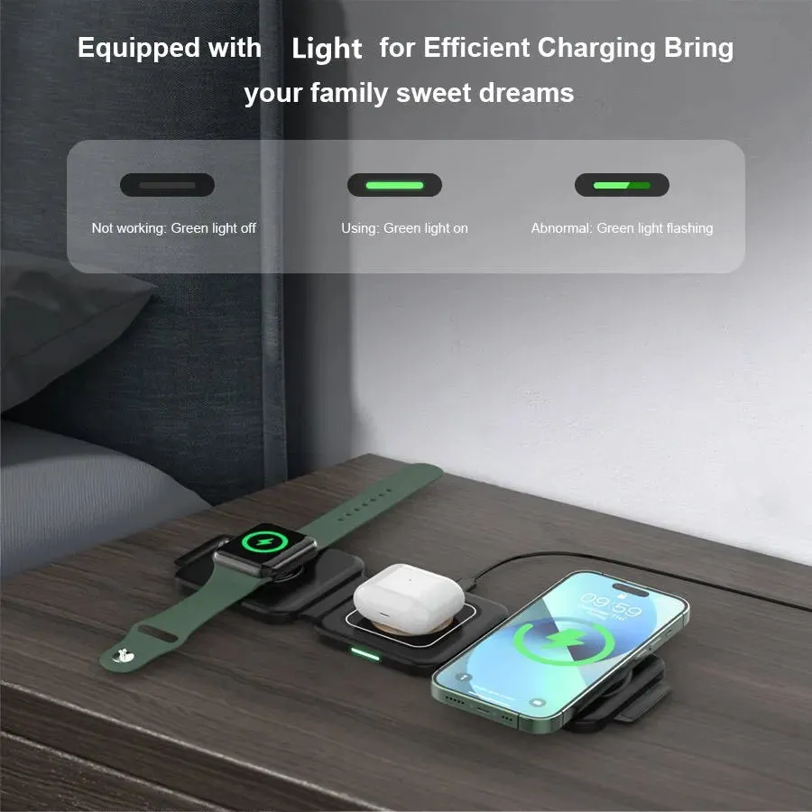 3 In 1 Magnetic Wireless Charger Pad Foldable Phone Chargers Stand Dock for iPhone 15 14 13 12 IWatch 8 7 Fast Charging Station