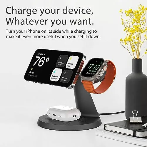 3 in 1 Wireless Charging Station for Apple Device: Fast Charging Station for iPhone and Watch with MagSafe, Stable Charger Stand for iPhone 12-15 & iWatch & AirPods