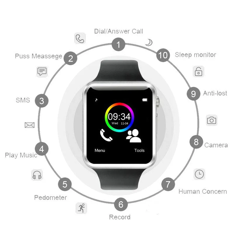 A1 WristWatch Bluetooth Smart Watch Sport Pedometer Smartwatch For Android Smartphone