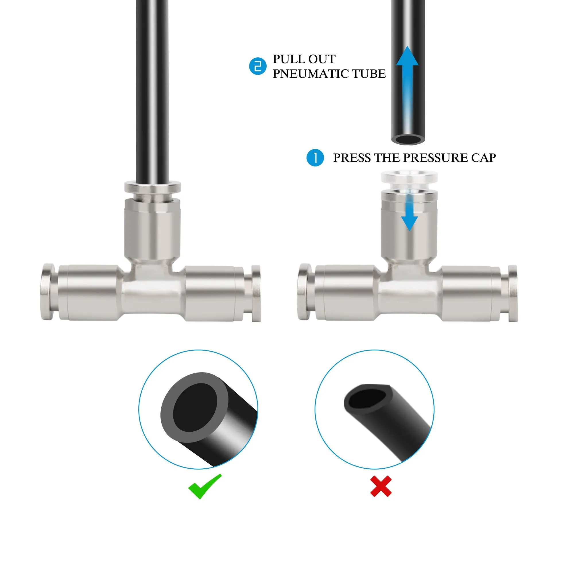 Air Line T-Fittings Union Tee 1/4" Coupler Push-To-Connect Fitting 21838 Air Suspension Fittings