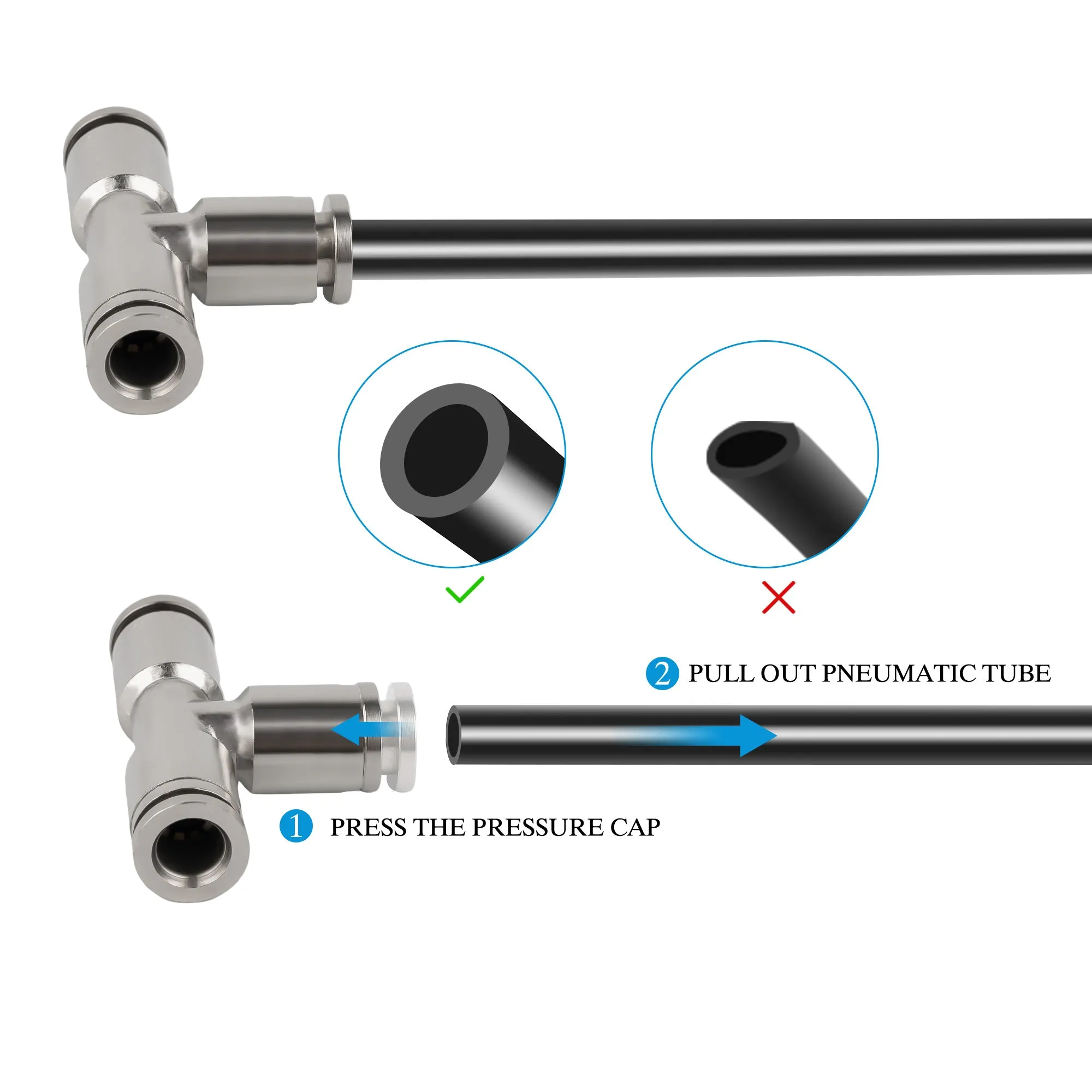 Air Line T-Fittings Union Tee 1/4" Coupler Push-To-Connect Fitting 21838 Air Suspension Fittings