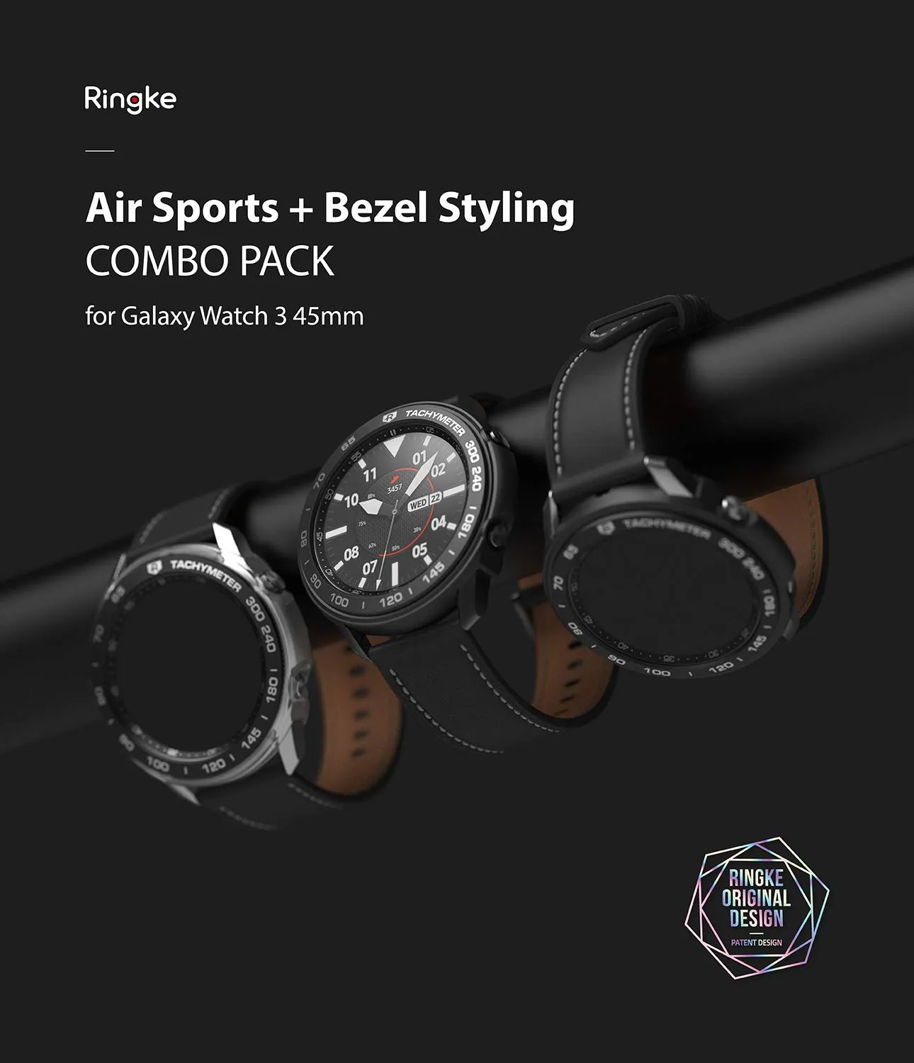 Air Sports   Bezel Styling Combo Case Designed for Galaxy Watch 3 45mm - Matte Clear