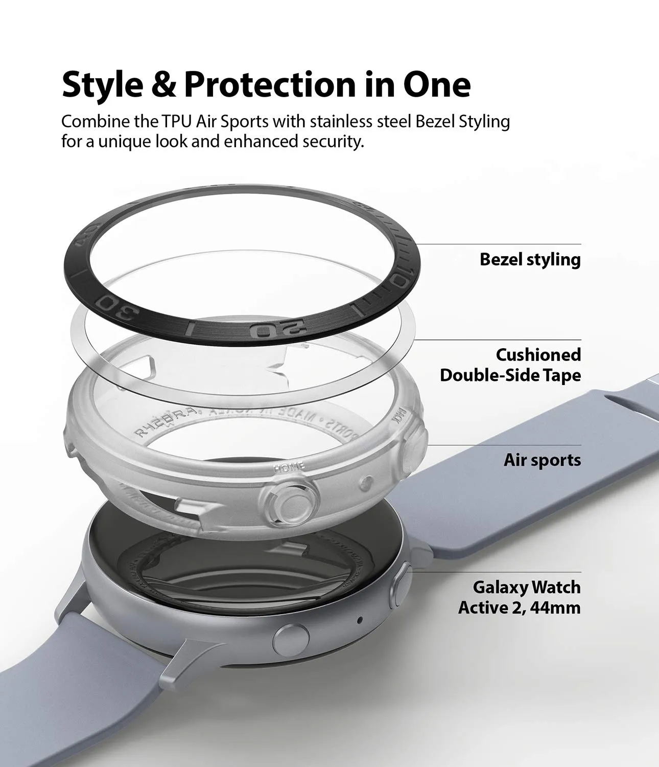 Air Sports   Bezel Styling Combo Case Designed for Galaxy Watch Active 2 44mm - Matte Clear / 31