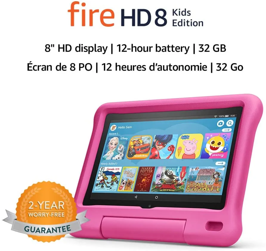 Amazon Fire 8 Tablet Kids Edition, 8" Display, 32 GB, Pink Kid-Proof Case (9th Generation) - Brand New