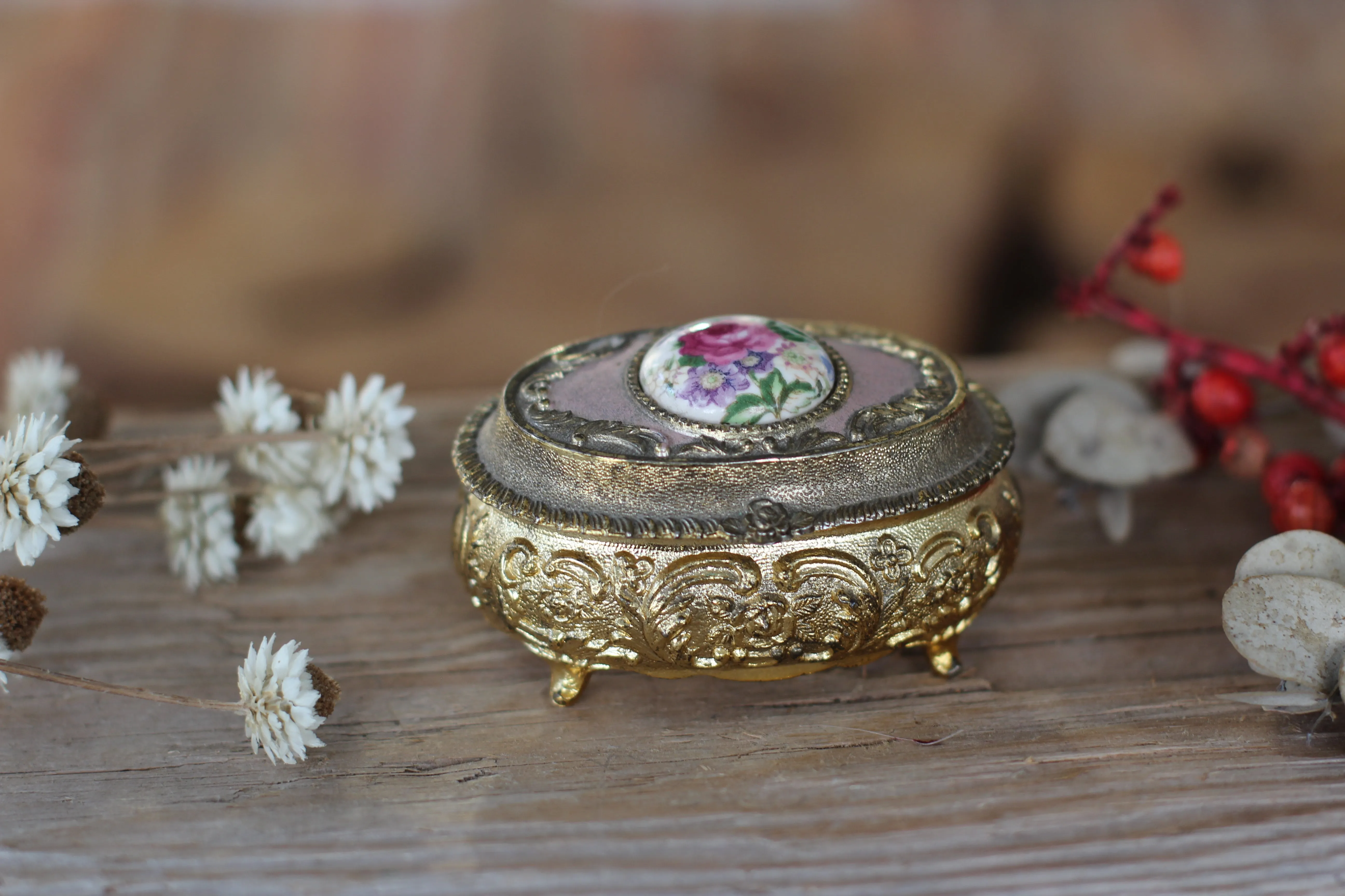 Antique Bronze Floral Jewelry Box