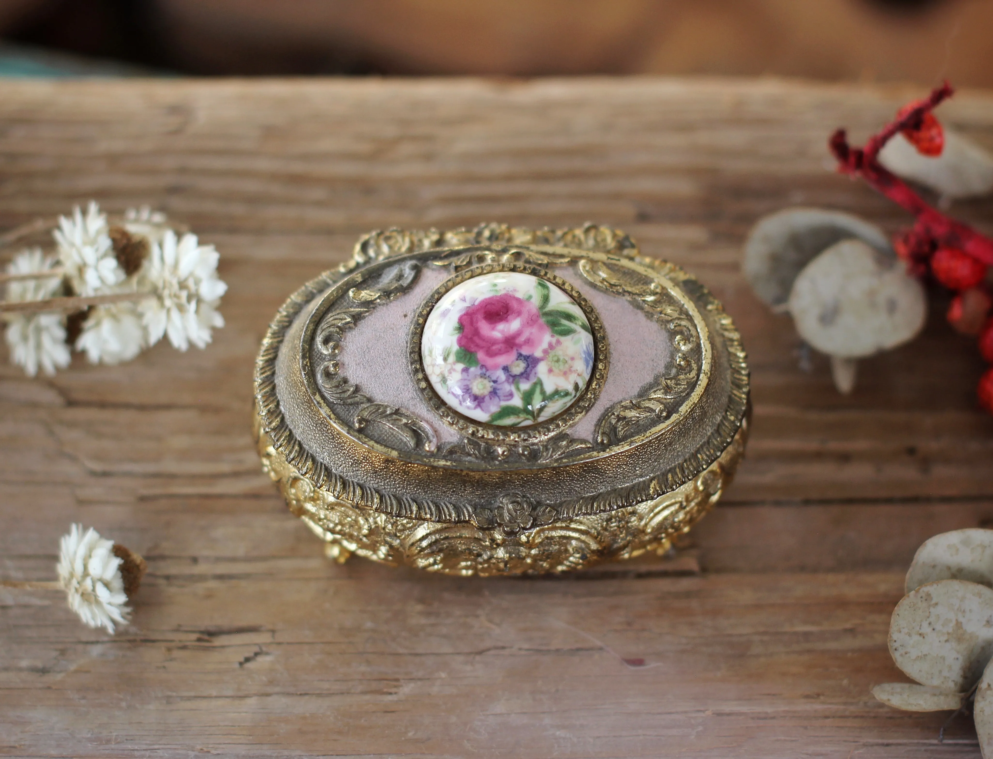 Antique Bronze Floral Jewelry Box