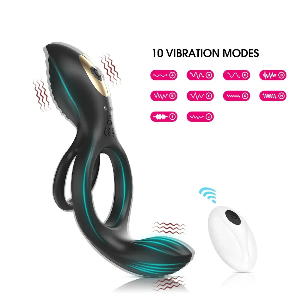 APP Remote Controlled Vibrating Cock Ring Male Sex Toys - Dual Rings Penis Massage Trainer