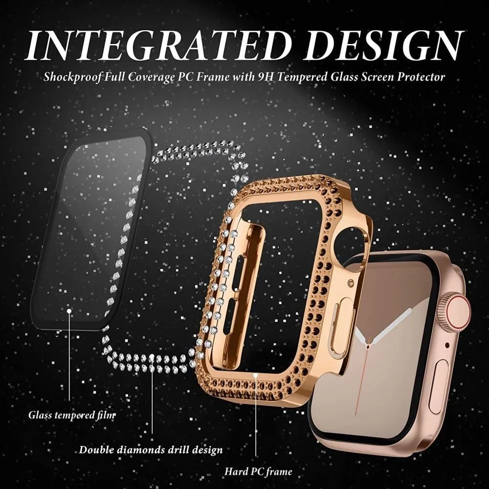 Apple Watch (44mm) Hårdt Plast Case m. Indbygget Skærmbeskyttelse - Rose Gold & Rhinsten