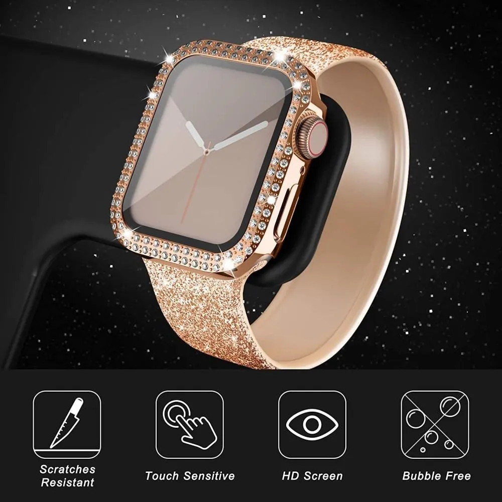 Apple Watch (44mm) Hårdt Plast Case m. Indbygget Skærmbeskyttelse - Rose Gold & Rhinsten