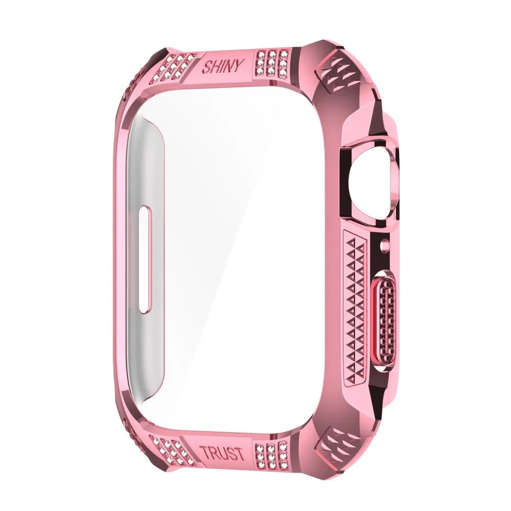 Apple Watch (45mm) rhinestone adorned cover with tempered glass screen protector - Pink