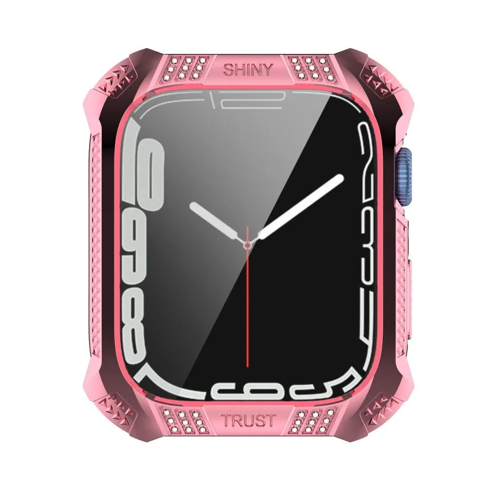 Apple Watch (45mm) rhinestone adorned cover with tempered glass screen protector - Pink