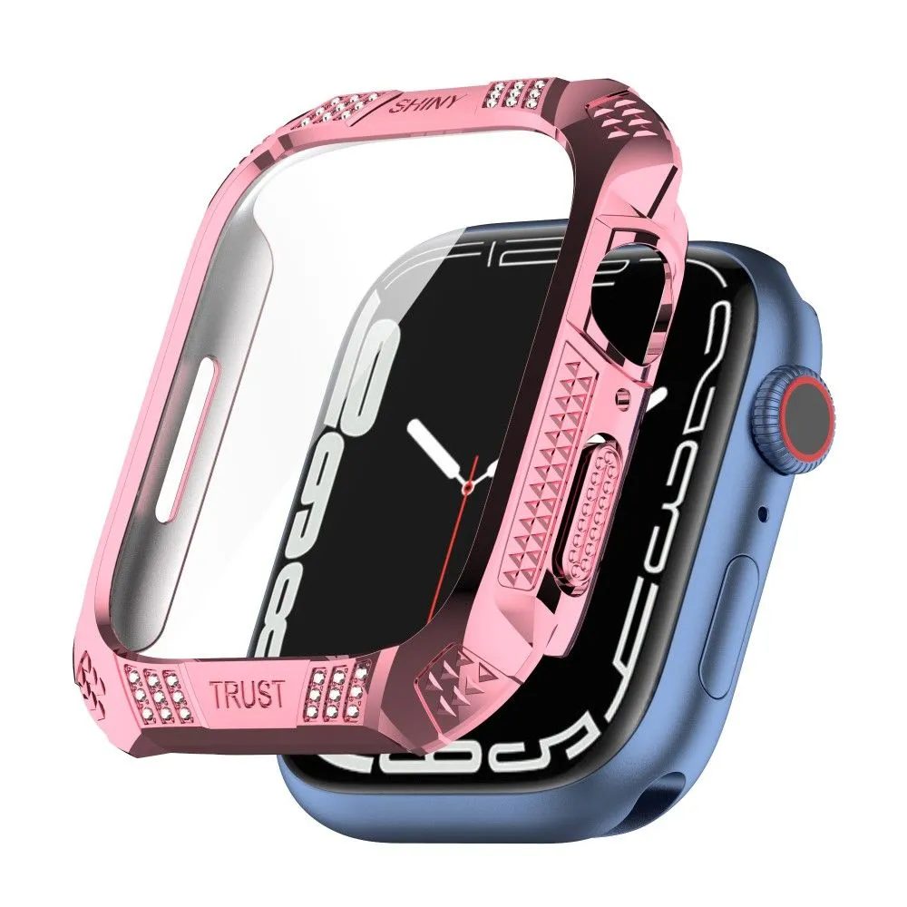 Apple Watch (45mm) rhinestone adorned cover with tempered glass screen protector - Pink