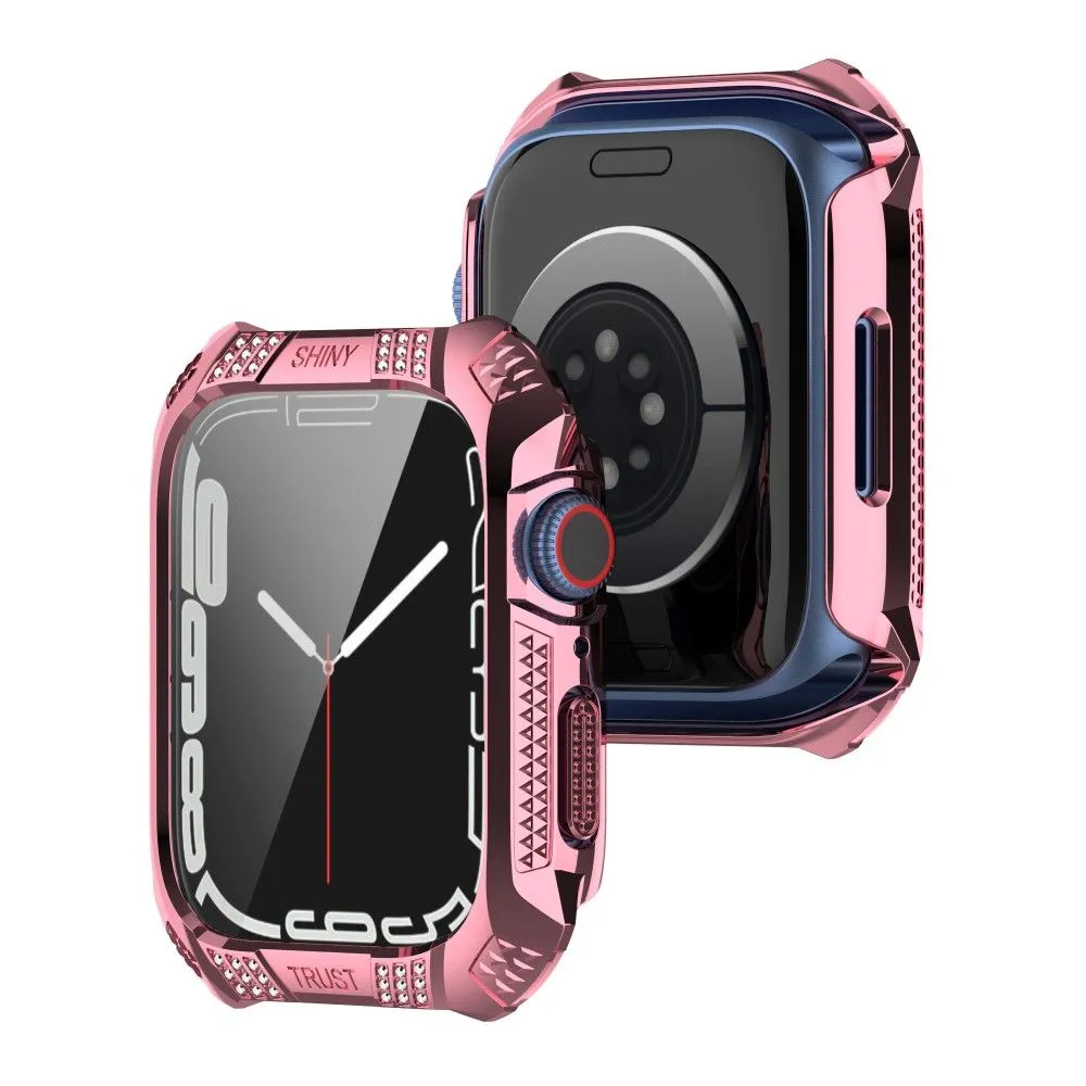 Apple Watch (45mm) rhinestone adorned cover with tempered glass screen protector - Pink