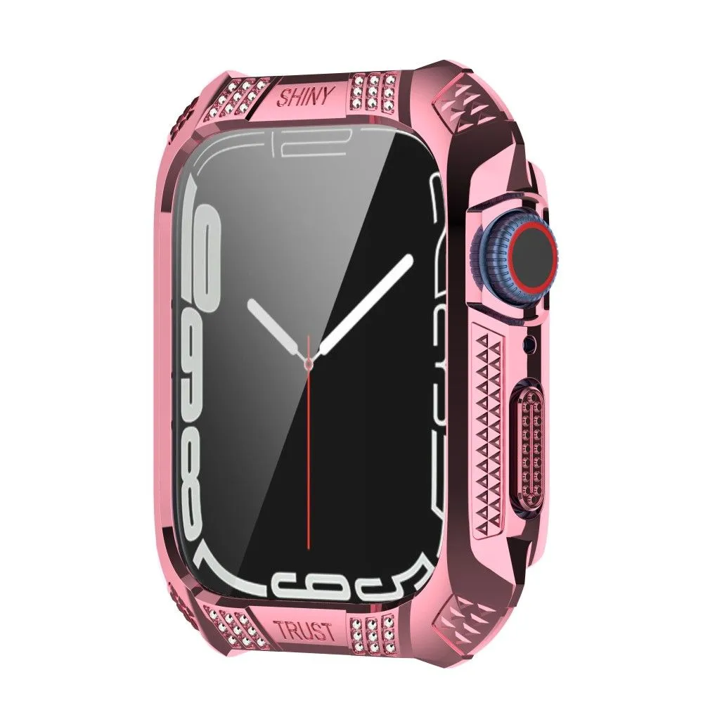 Apple Watch (45mm) rhinestone adorned cover with tempered glass screen protector - Pink