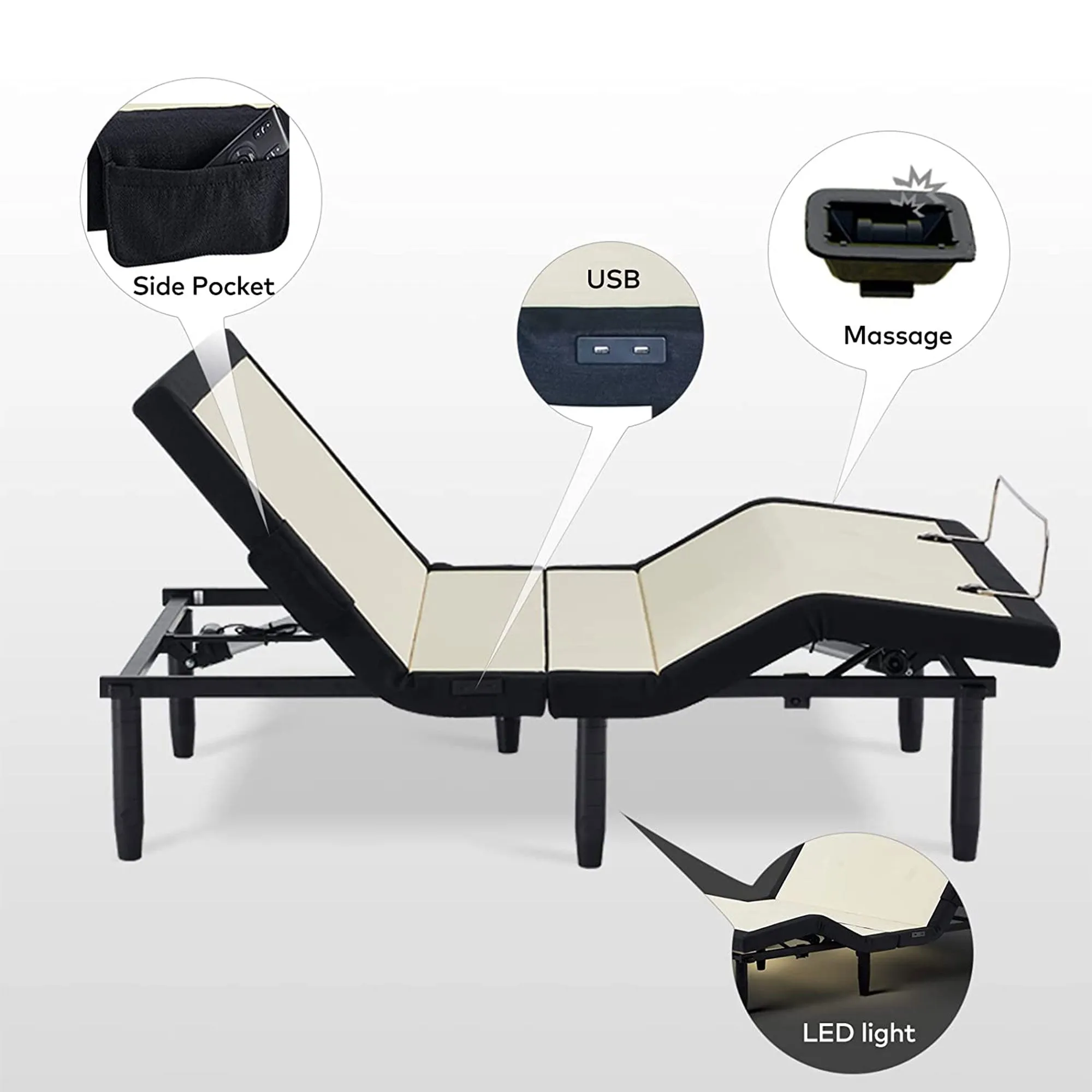 Applied Adjustable Bed with Massage Zones & Bluetooth Control, Queen (For Parts)