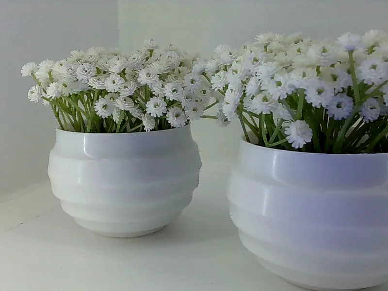 Artificial Baby Breath Flowers in White Ceramic Pots Set of 2