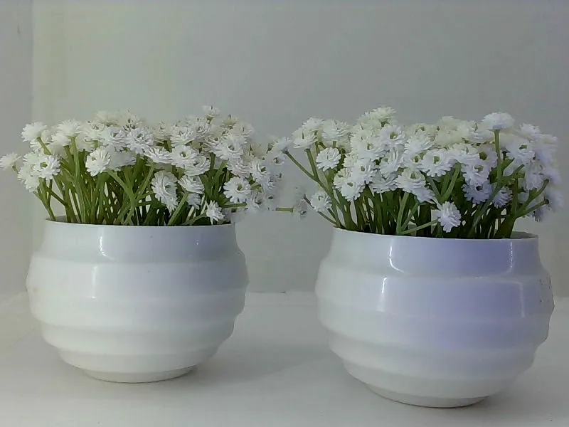 Artificial Baby Breath Flowers in White Ceramic Pots Set of 2