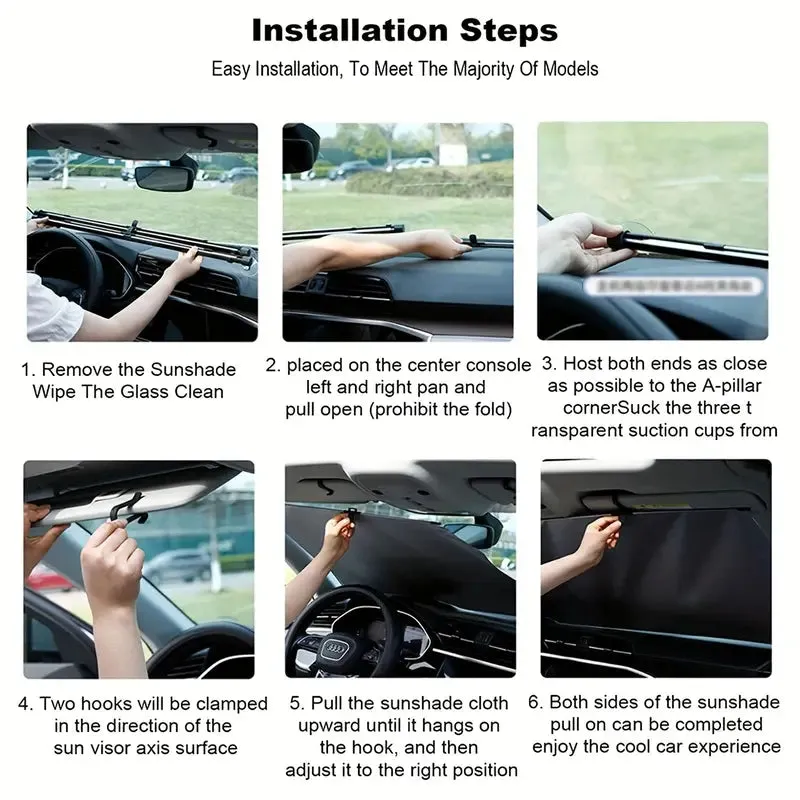 Auto-Retractable Car Sunshade - Uv & Heat Protection, Foldable Windshield Curtain