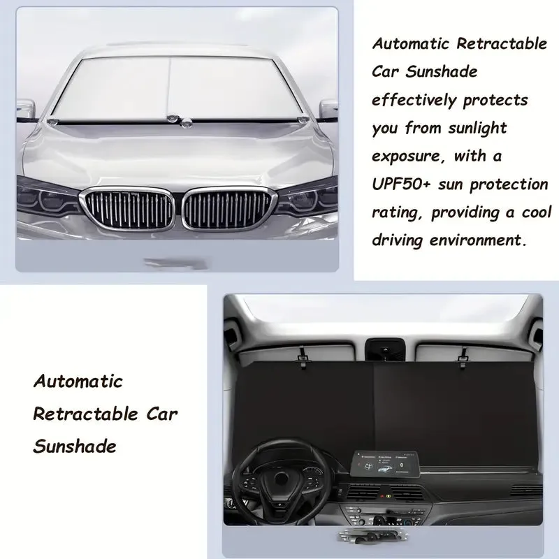 Auto-Retractable Car Sunshade - Uv & Heat Protection, Foldable Windshield Curtain