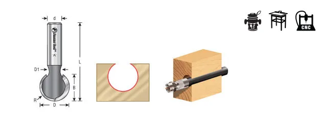 Ball End Router Bit | 1⁄2 Radius x 15⁄16 Dia x 1⁄2 x 1⁄2"Shank | 45968 | 738685859681