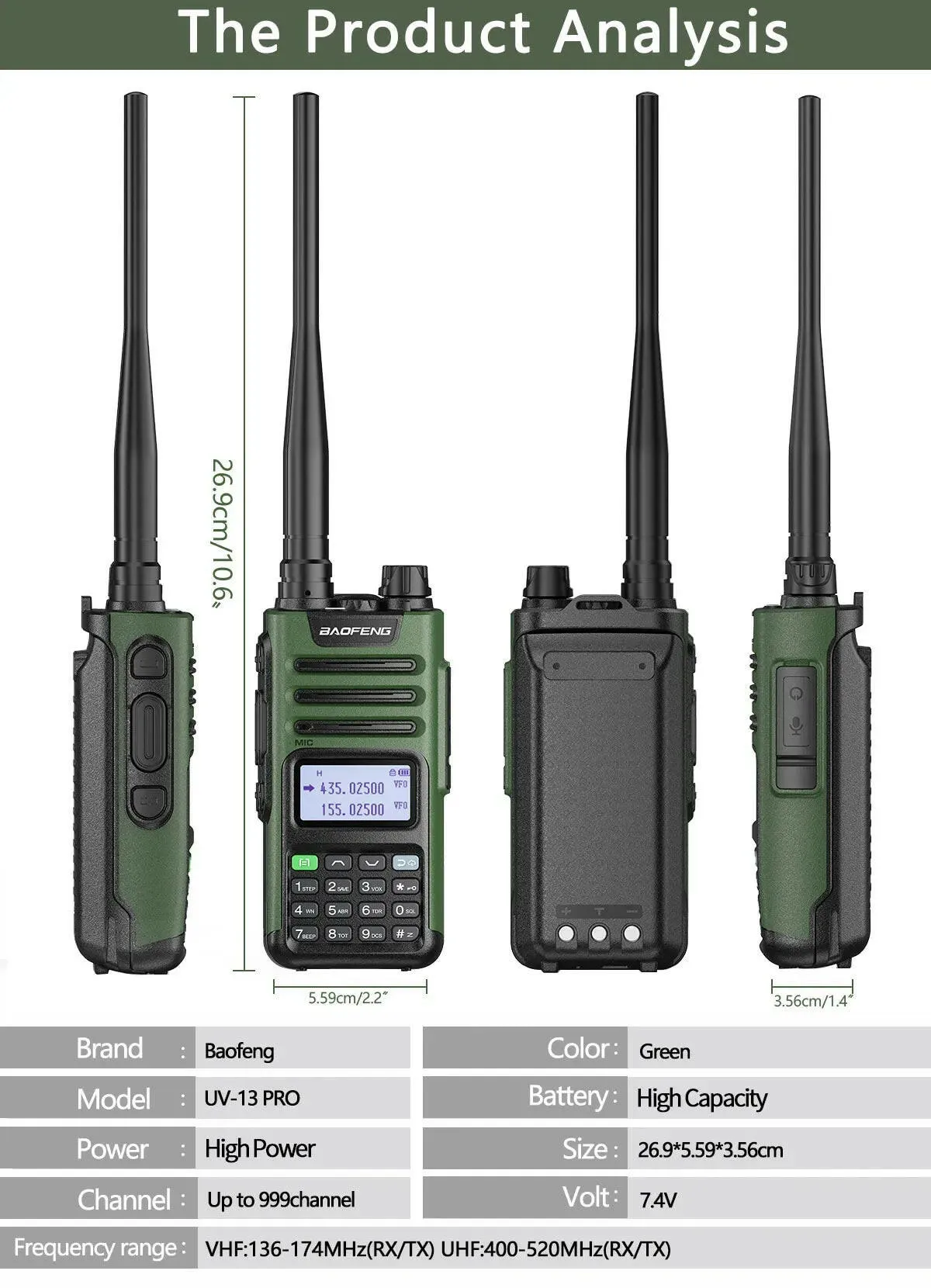 Baofeng UV 13 PRO V1 Walkie Talkie High Power 16 KM Long Range USB Charger 999CH Two Way Radio Dual Band UHF VHF UV 5R Radio