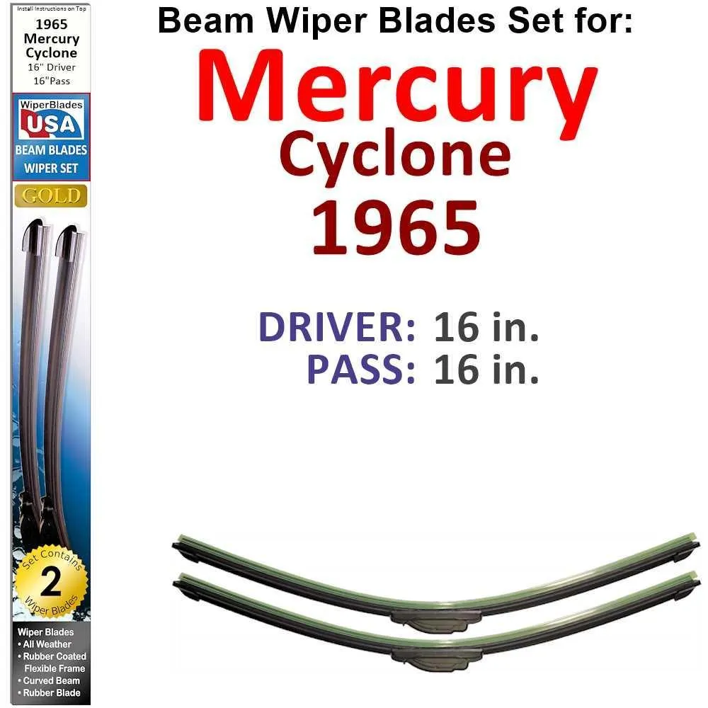 Beam Wiper Blades for 1965 Mercury Cyclone (Set of 2)