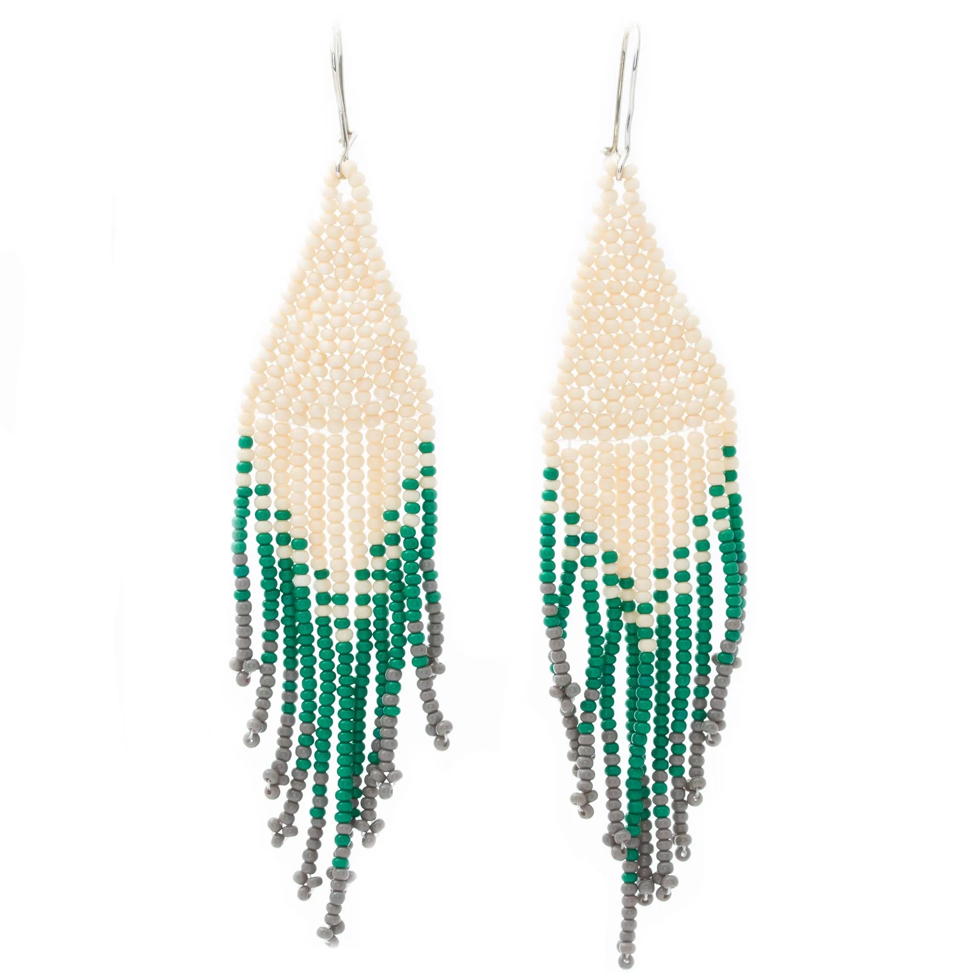 Beige and Green Glass Beaded Waterfall Earrings - Falling Emeralds | NOVICA