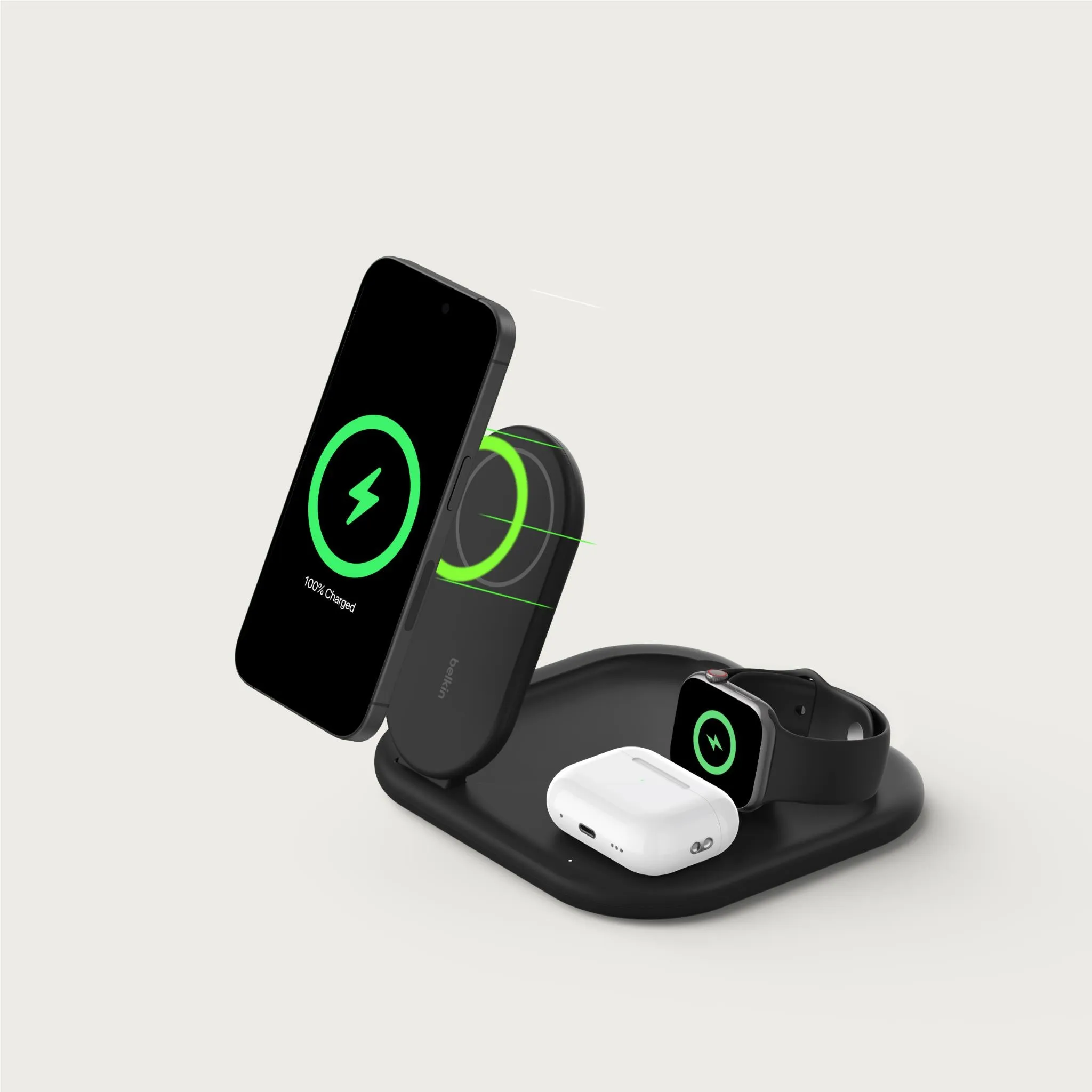 Belkin BoostCharge 3-in-1 Magnetic Foldable 15W Qi2 Wireless Charger (Black)