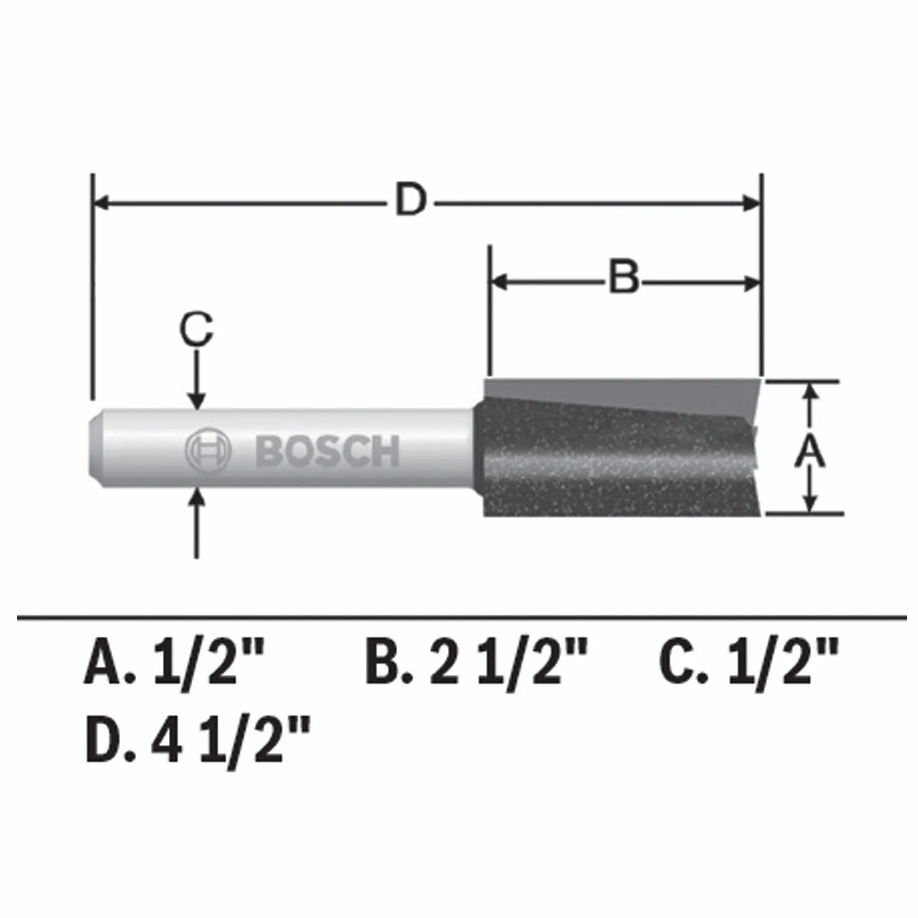 BOSCH 85252MC 1/2 In. x 2-1/2 In. Carbide-Tipped Double-Flute Straight Router Bit