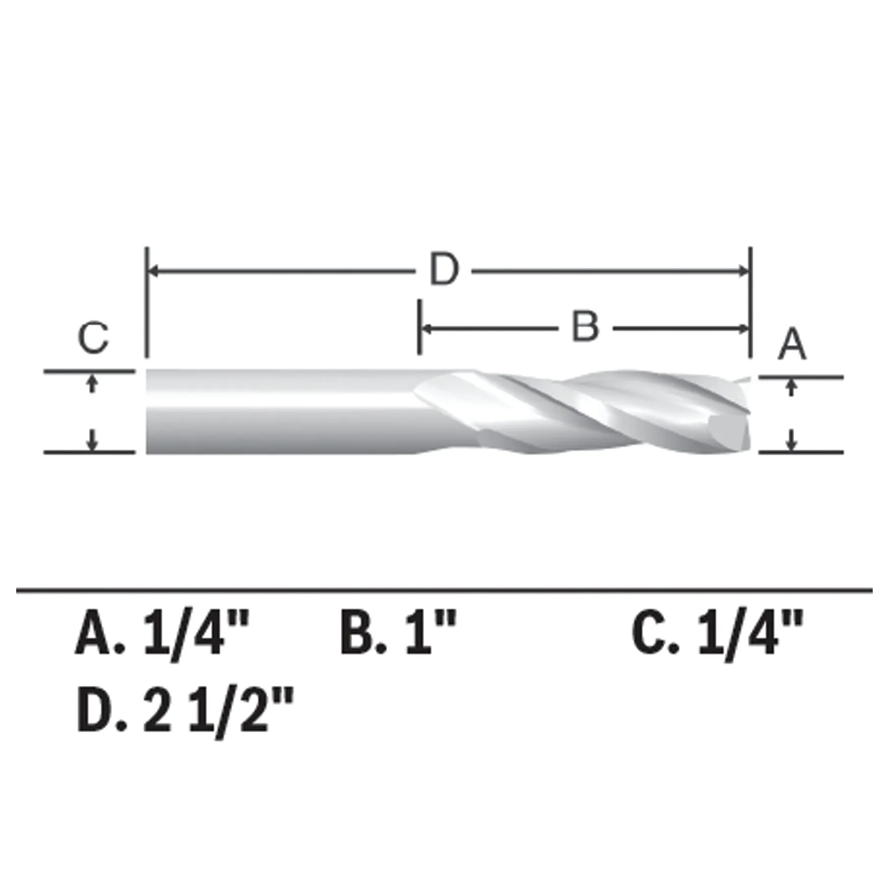 BOSCH 85911MC 1/4 In. x 1 In. Solid Carbide Double-Flute Upcut Spiral Router Bit