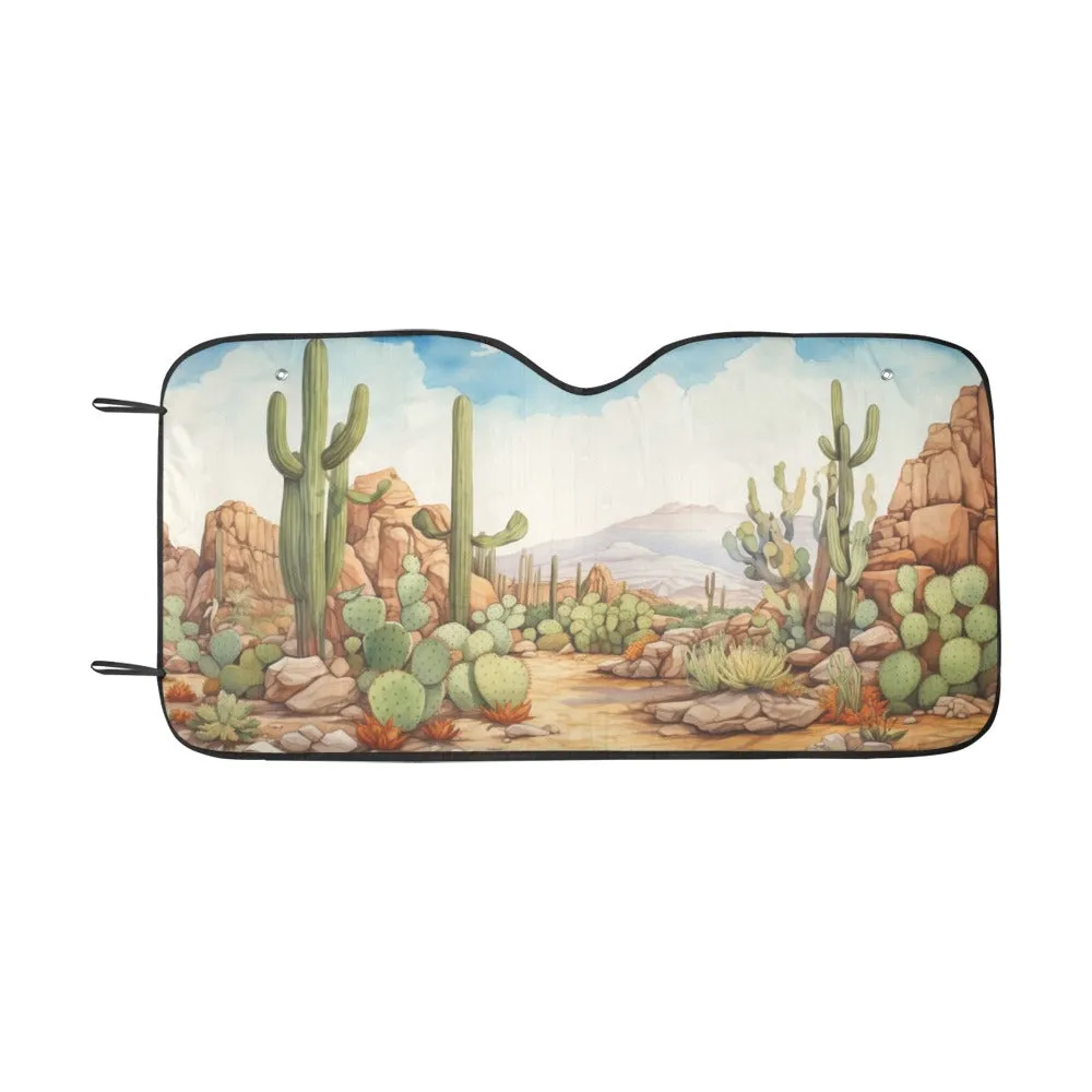 Cactus Windshield Sun Shade, Desert Rocks Succulent Nature Car Accessories Auto Cover Protector Window Visor Screen Decor 55" x 29.53"