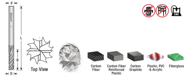 Carbon Graphite & Carbon Fiber Panel Cutting CNC Router Bit | 1⁄2 Dia x 1 1⁄8 x 1⁄2 Shank x 3 1⁄2" Long Down-Cut | 46267 | 738685462676