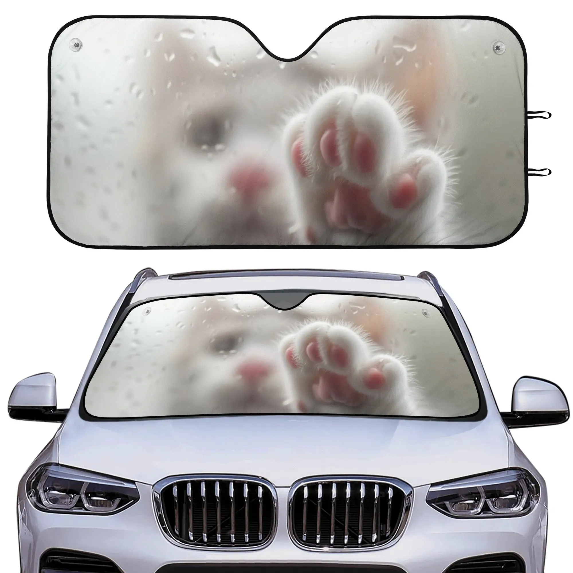 Cat Frosted Glass Car Sun Shade, Funny Kitten Front Windshield Coverings Blocker Auto Protector Window Visor Cover Shield Women SUV Truck