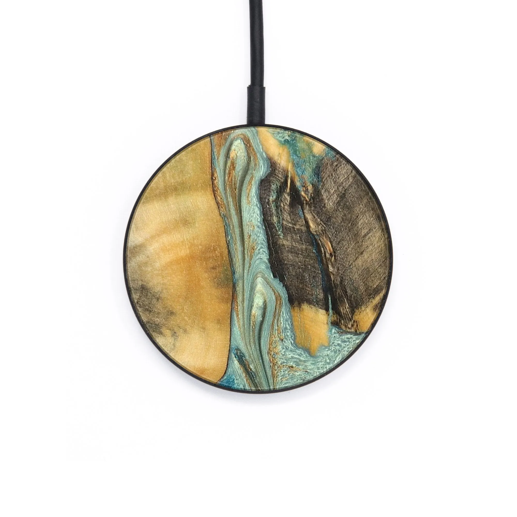 Circle Wood Resin Wireless Charger - Alexus (Teal & Gold, 688184)