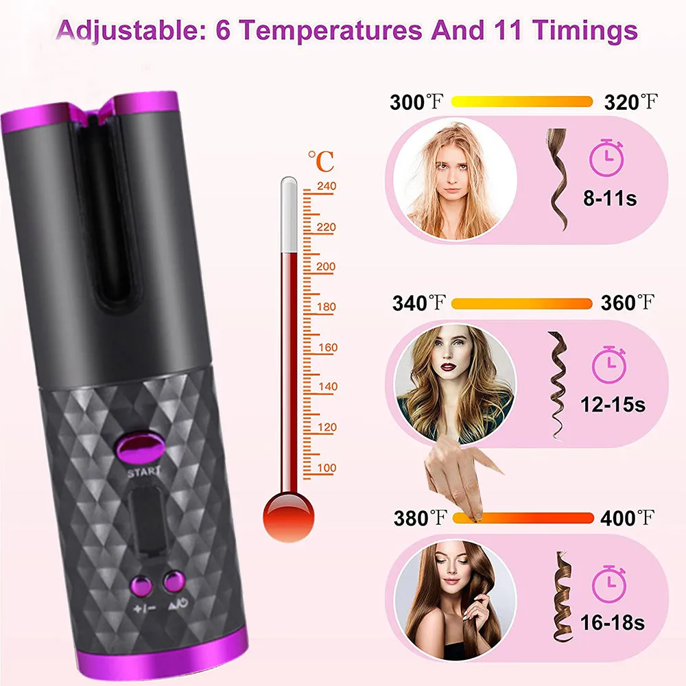 Cordless Auto Rotating Ceramic Hair Curler w/ LCD Display