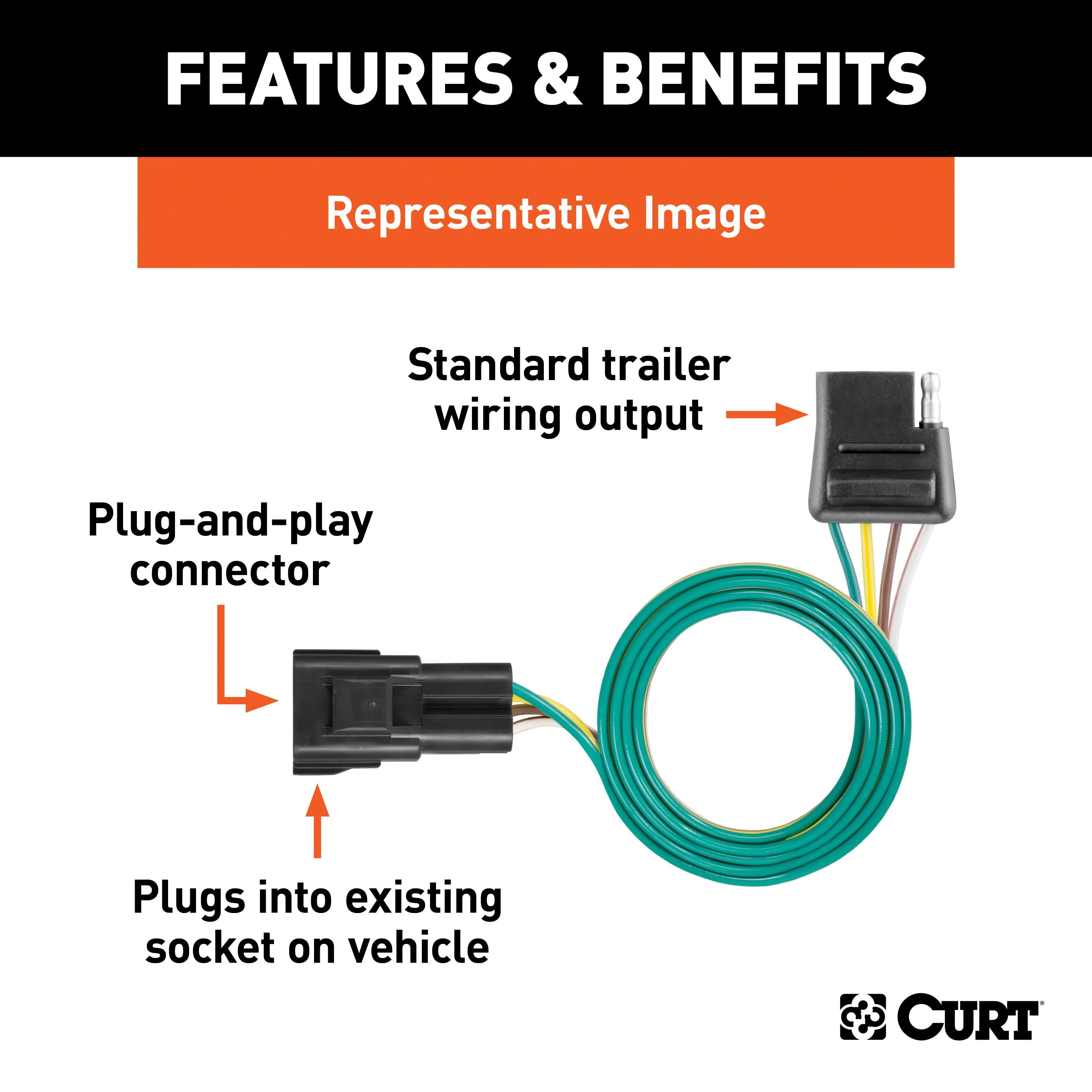 CURT 56073 Custom 4-Flat; Select Ford Freestar; Mercury Monterey; OEM Tow Package Required