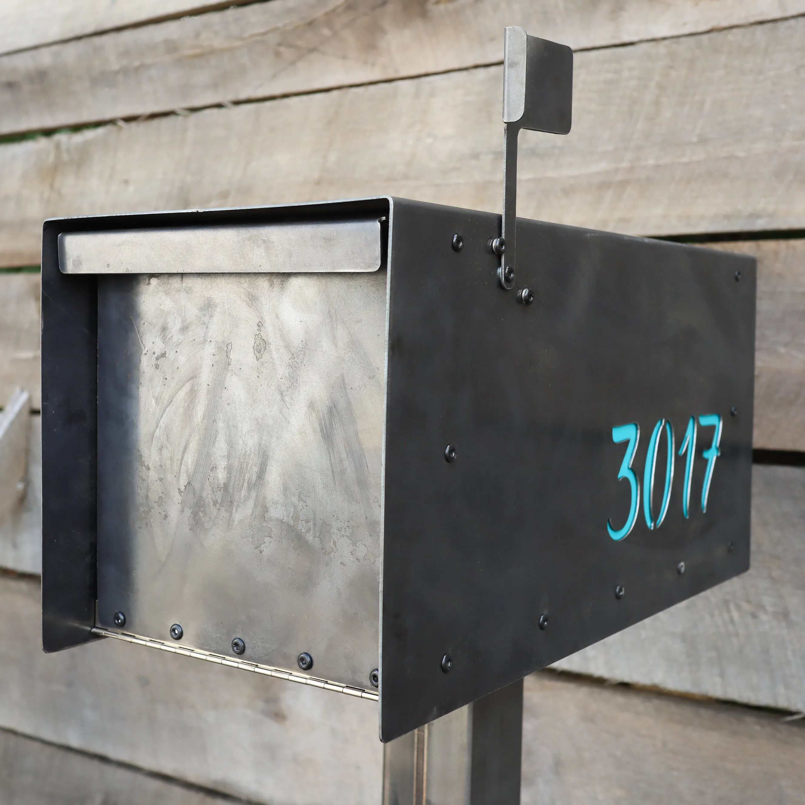 Custom Modern Steel Mailbox - Metal Address Mail Box with Personalized Numbers - Letter Box Post