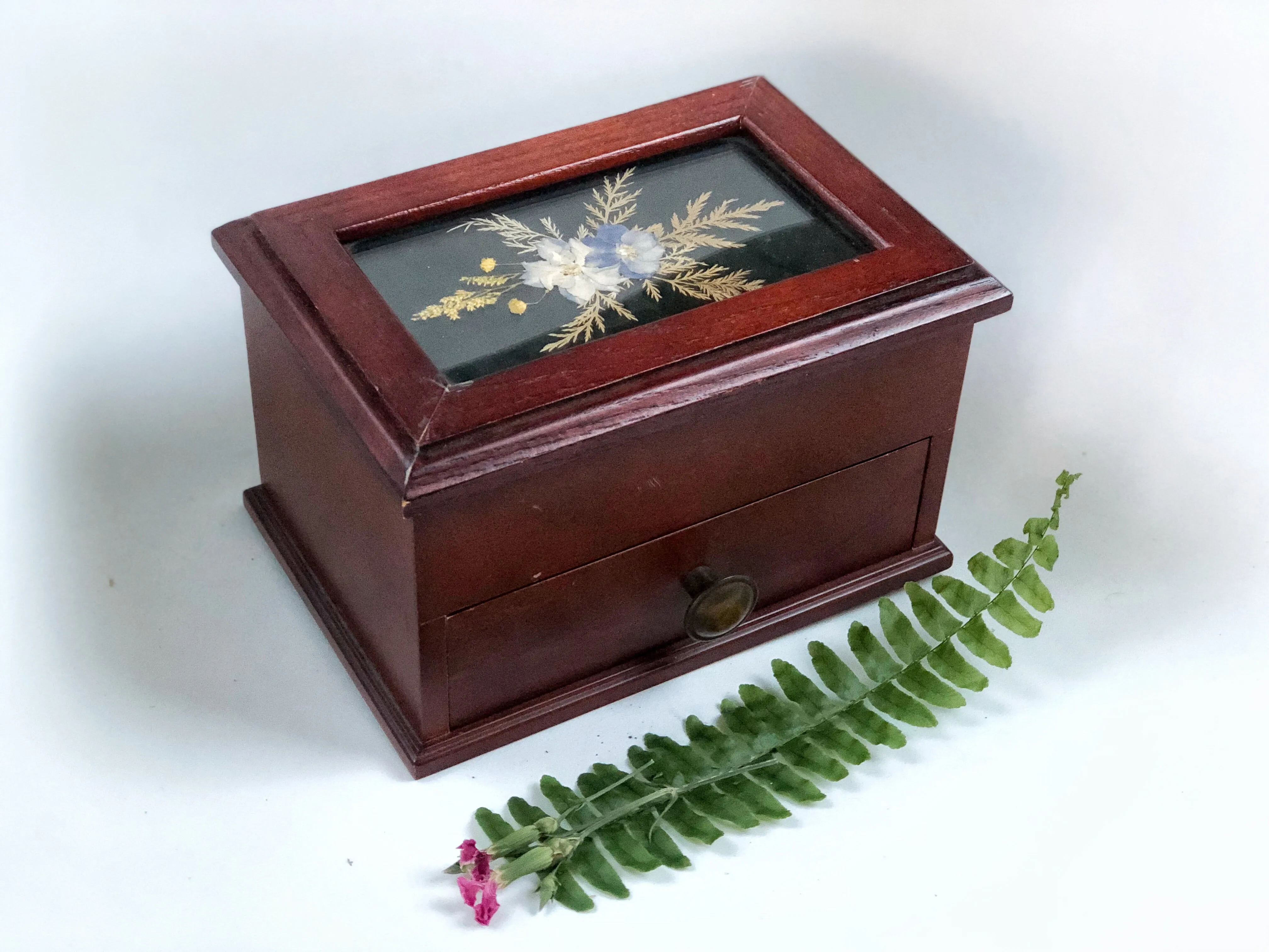 Dried Flowers Wodden Jewellery Box