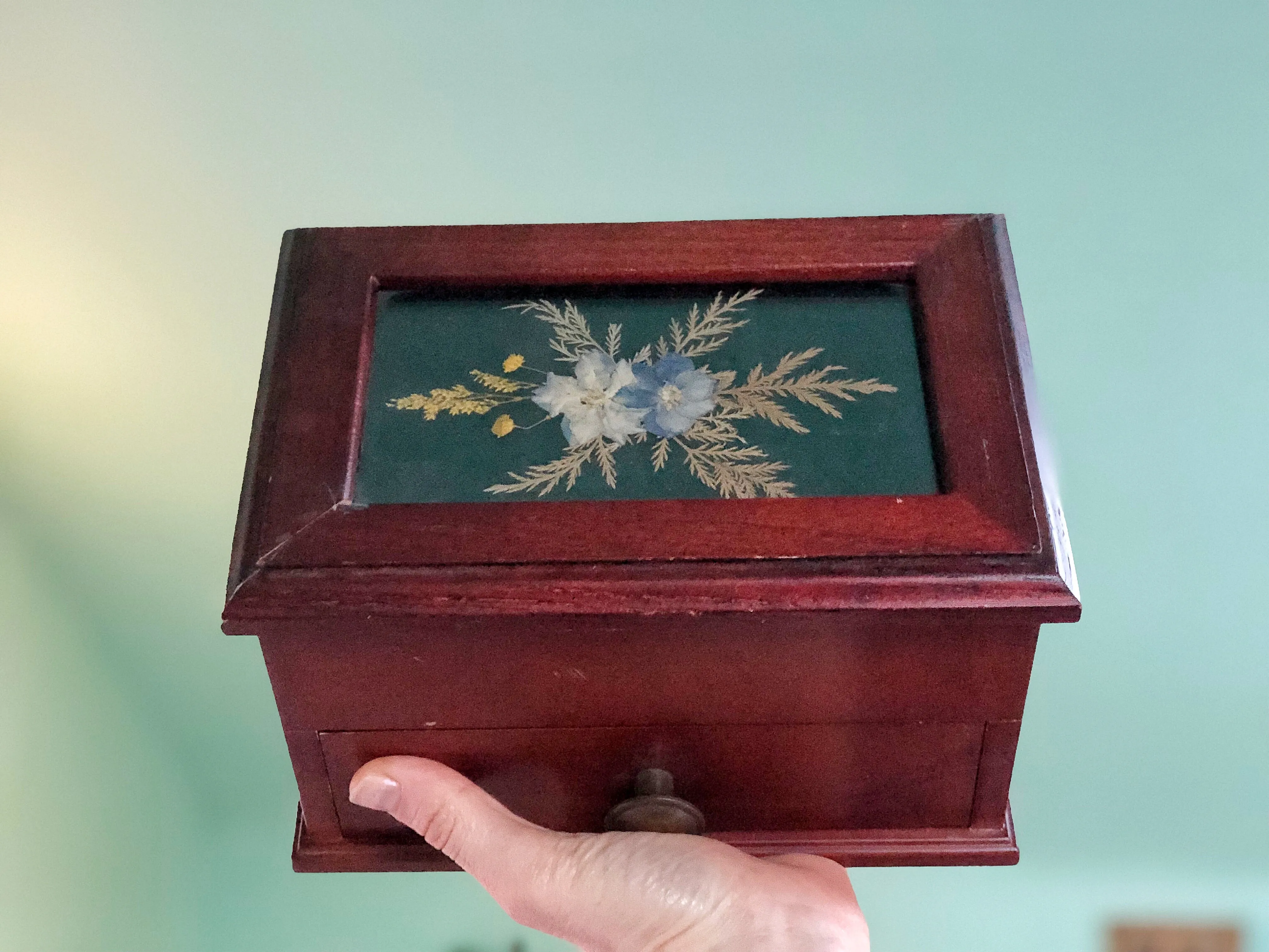 Dried Flowers Wodden Jewellery Box