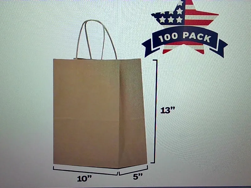 Eco Friendly Brown Kraft Paper Bags with Handles 10x5x13 100pcs