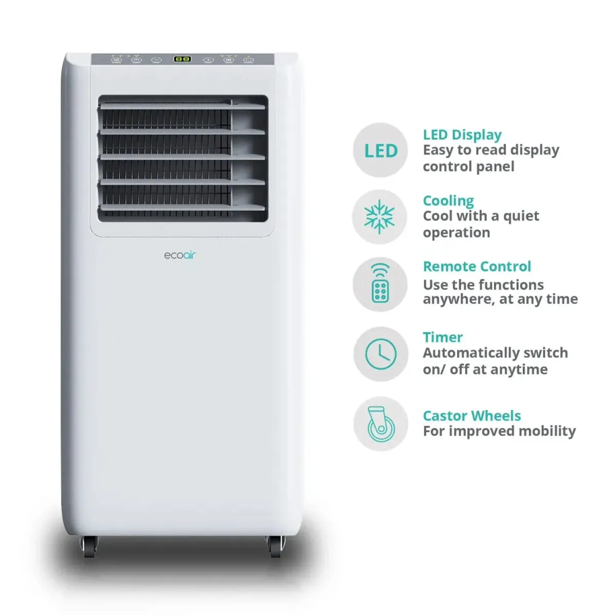 EcoAir CRYSTAL MK3 9000 BTU 4-in-1 Portable Air Conditioner with Remote Control and Free Window Seal Kit